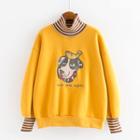 Dog Embroidered Striped Panel Pullover