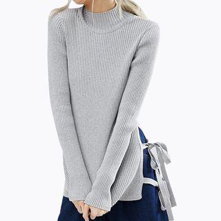 Tie Detailed Mock Neck Sweater