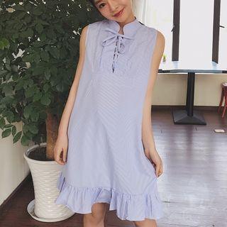 Sleeveless Tie-front Ruffle-hem Dress