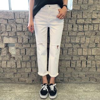 Slashed Straight-cut Pants
