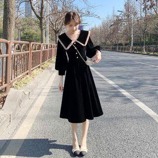Long-sleeve Peter-pan Collar Loose-fit Dress