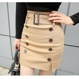 Button-trim Mini Skirt With Belt