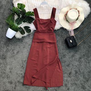Wide-strap Tie-waist A-line Dress