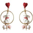 Rabbit Alloy Dangle Earring 1 Pair - Red & White - One Size