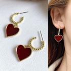 Glaze Heart Dangle Earring 1 Pair - Red & Gold - One Size