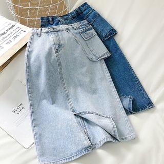 Slit Midi Straight-fit Denim Skirt