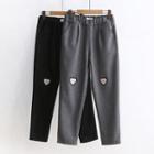 Heart-embroidered Slim-fit Pants