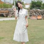 Puff-sleeve Midi A-line Qipao Dress