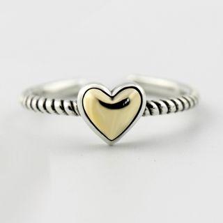 925 Sterling Silver Heart Open Ring S925 - Heart - Gold - One Size