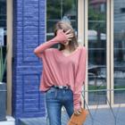 V-neck Drop-shoulder Wool Blend Top