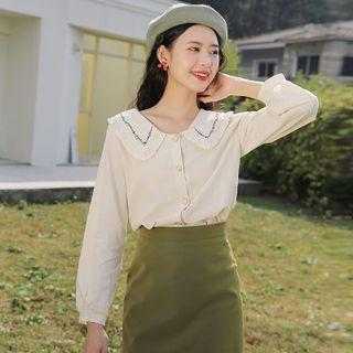 Flower Embroidered Shirt Almond - One Size