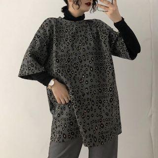 Long-sleeve Mock-neck Top / Elbow-sleeve Animal Print T-shirt
