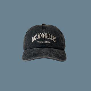 Washed Denim Embroidered Lettering Baseball Cap