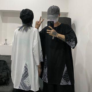 Couple Matching Short-sleeve Round Neck Paisley Panel T-shirt
