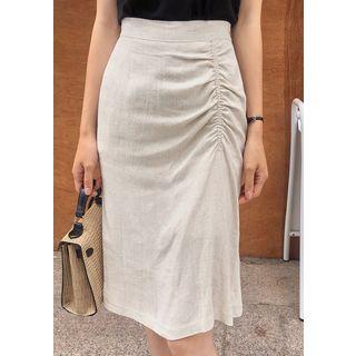 Linen Blend Shirred H-line Skirt