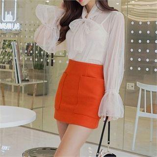Patch-pocket Napped Mini Pencil Skirt