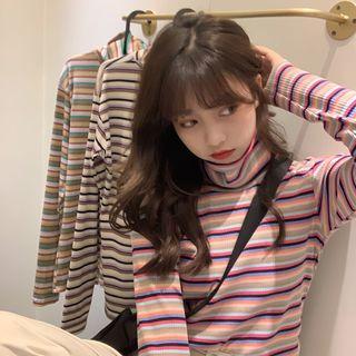 Turtleneck Rainbow Stripe T-shirt