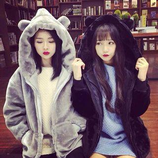 Bear Ear Faux Fur Hooded Coat