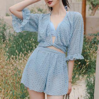 Set: Bikini Top + Bottom + Coverup Top + Shorts