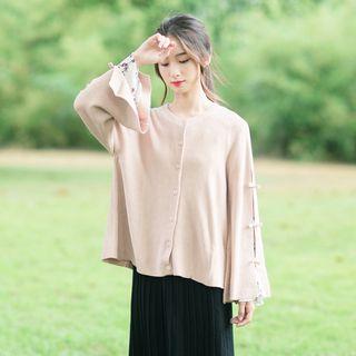 Flare-sleeve Bow-accent Knit Cardigan