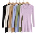 Long-sleeve Plain Slim-fit Polo Dress