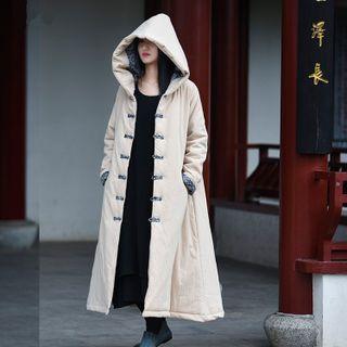 Hooded Frog-buttoned Long Coat