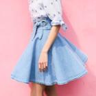 Elastic-waist A-line Denim Skirt