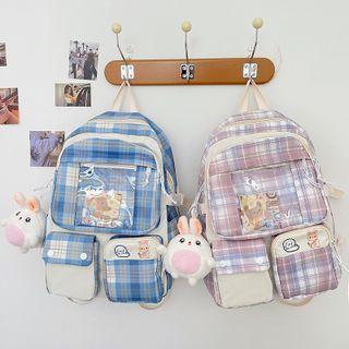 Pvc Panel Plaid Lightweight Backpack / Bag Charm / Set