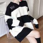 Lettering Striped Sweater Stripes - Black & White - One Size