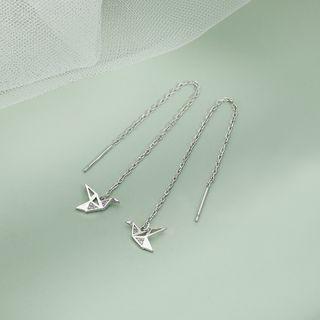 925 Sterling Silver Origami Crane Dangle Earring 1 Pair - As Shown In Figure - One Size