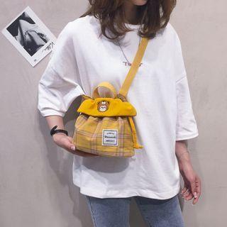 Cartoon Embroidered Plaid Bucket Bag