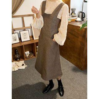 Herringbone Midi Pinafore Dress