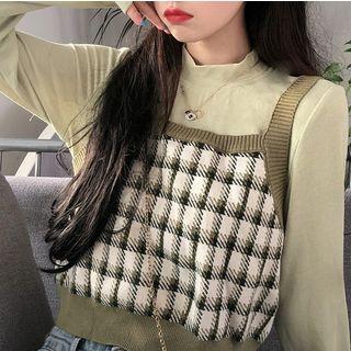 Long-sleeve Mock-neck T-shirt / Plain Knit Vest