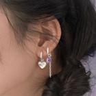 Heart Rhinestone Asymmetrical Sterling Silver Dangle Earring
