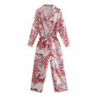 Printed Tie-front Shirt Jumpsuit