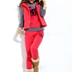 Set: Polka Dot Panel Hoodie + Vest + Sweatpants