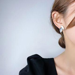 Leaf Stud Earring 1 Pair - Silver - Leaf - Silver & White - One Size