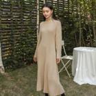 Mock-neck Ribbed A-line Knit Dress