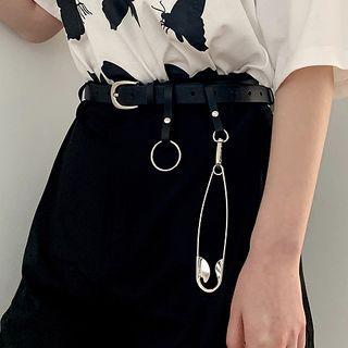 Oversized Safety Pin Faux Leather Belt Black - One Size