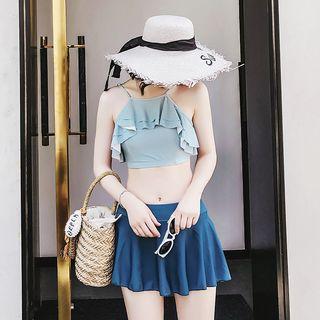 Set: Ruffle Trim Swim Top + Skirt