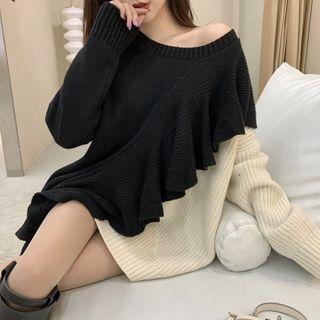 Mock Two-piece Two-tone Sweater Black & White - One Size