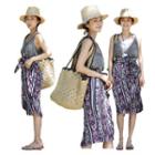 Wrap-front Pattern Midi Skirt