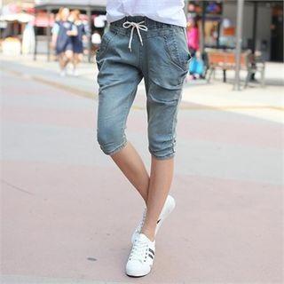 Drawstring-waist Cropped Jeans