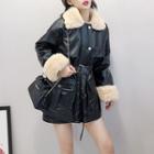 Fleece-lined Faux-leather Coat