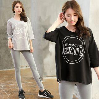 Set: Lettering 3/4-sleeve T-shirt + Sports Leggings