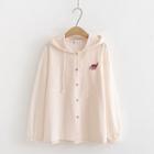 Sushi Embroidery Buttoned Hooded Jacket Light Pink - One Size