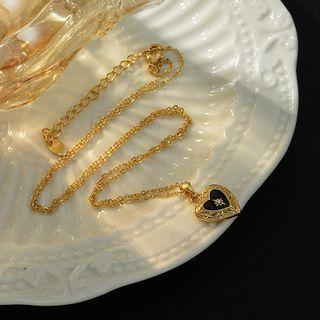 Heart Pendant Alloy Necklace 1pc - Gold - One Size