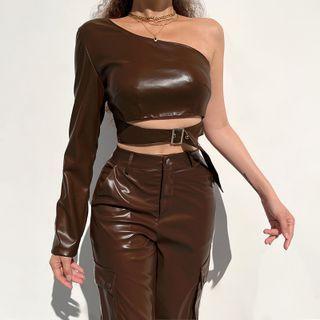 One Shoulder Grommet Belt Top