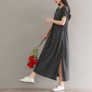 Short-sleeve Slit-side Midi T-shirt Dress