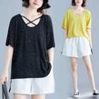 Elbow-sleeve Cross-strap T-shirt